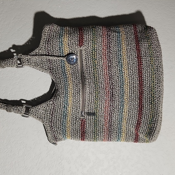 The Sak womens shoulder bag crochet neutral gray stripes - Picture 1 of 17